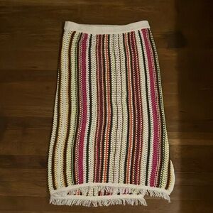 Old Navy Cream and Red Ribbed Midi Skirt